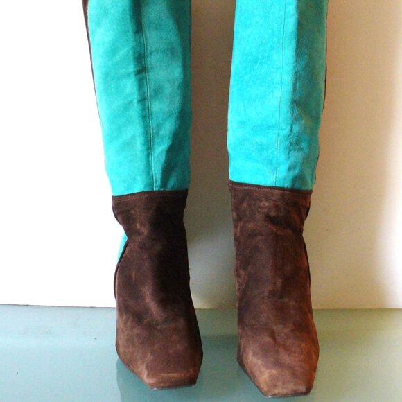 70s Disco VTG Suede Bob Mackie color block boots Cher 8 hippie boho y2k 80s 90s - Picture 8 of 10